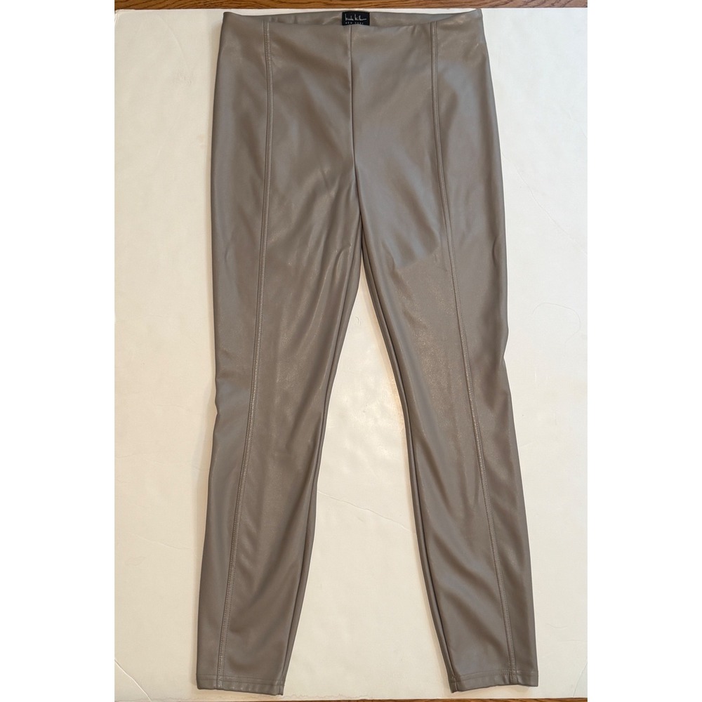 Nicole Miller New York Faux Leather Pintuck Leggings Taupe Grey Size Medium
